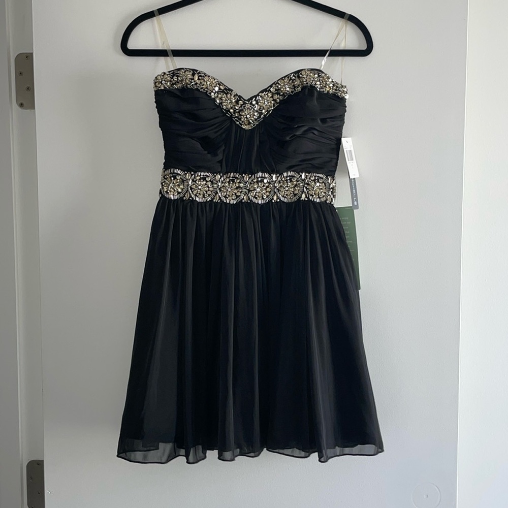 NWT My Michelle Black Beaded Strapless Mini Dress |5